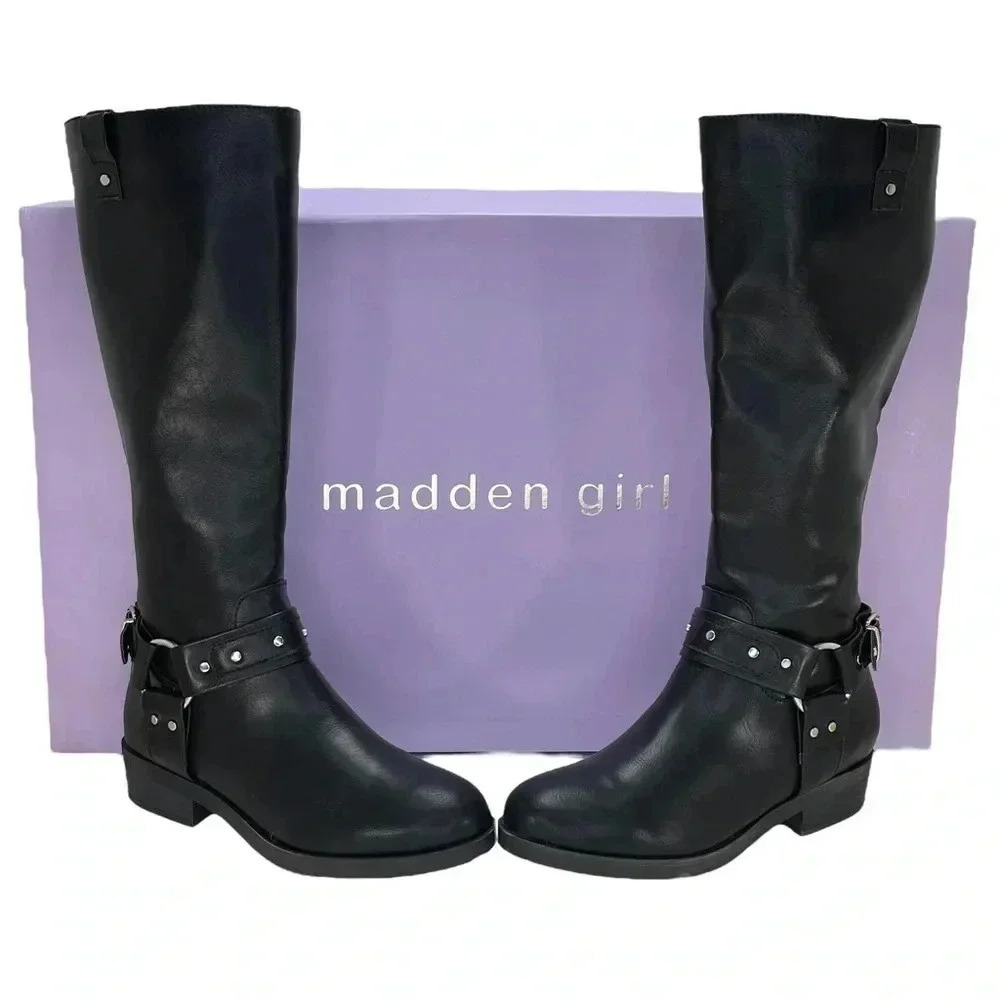 Madden Girl McKenzie Faux Leather Knee High Wide Calf Womens Boots Size 5M